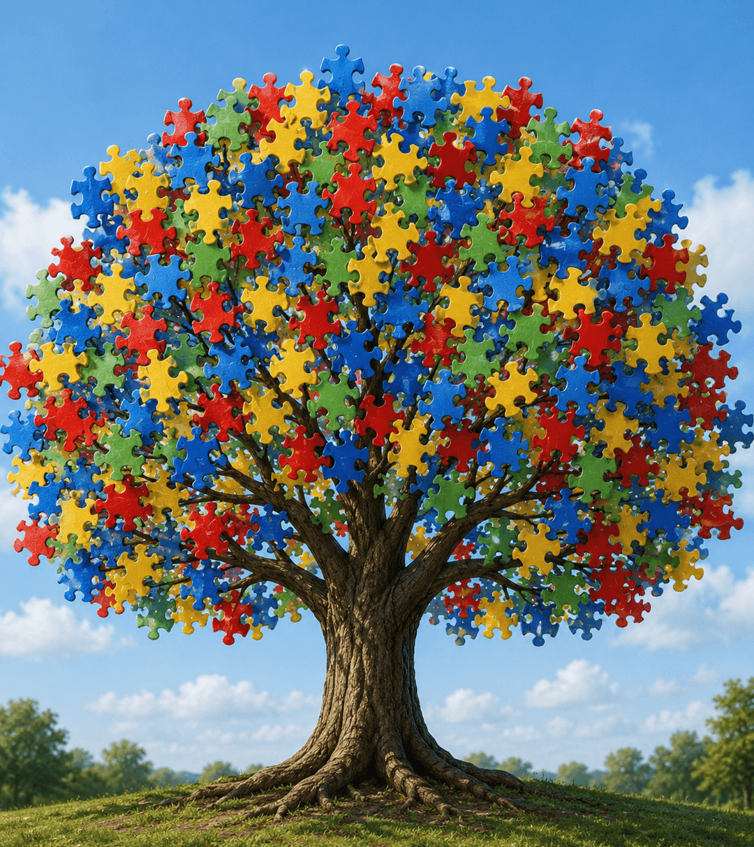 Colorful tree made of puzzle pieces — SpectrumSidekick autism parenting hub